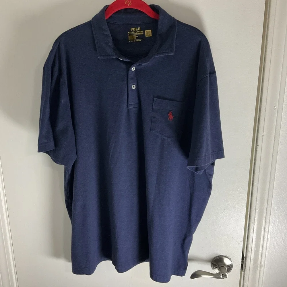 Polo Ralph Lauren Performance Polo Shirt Navy Blue Stretch Chest Pocket Sz XL